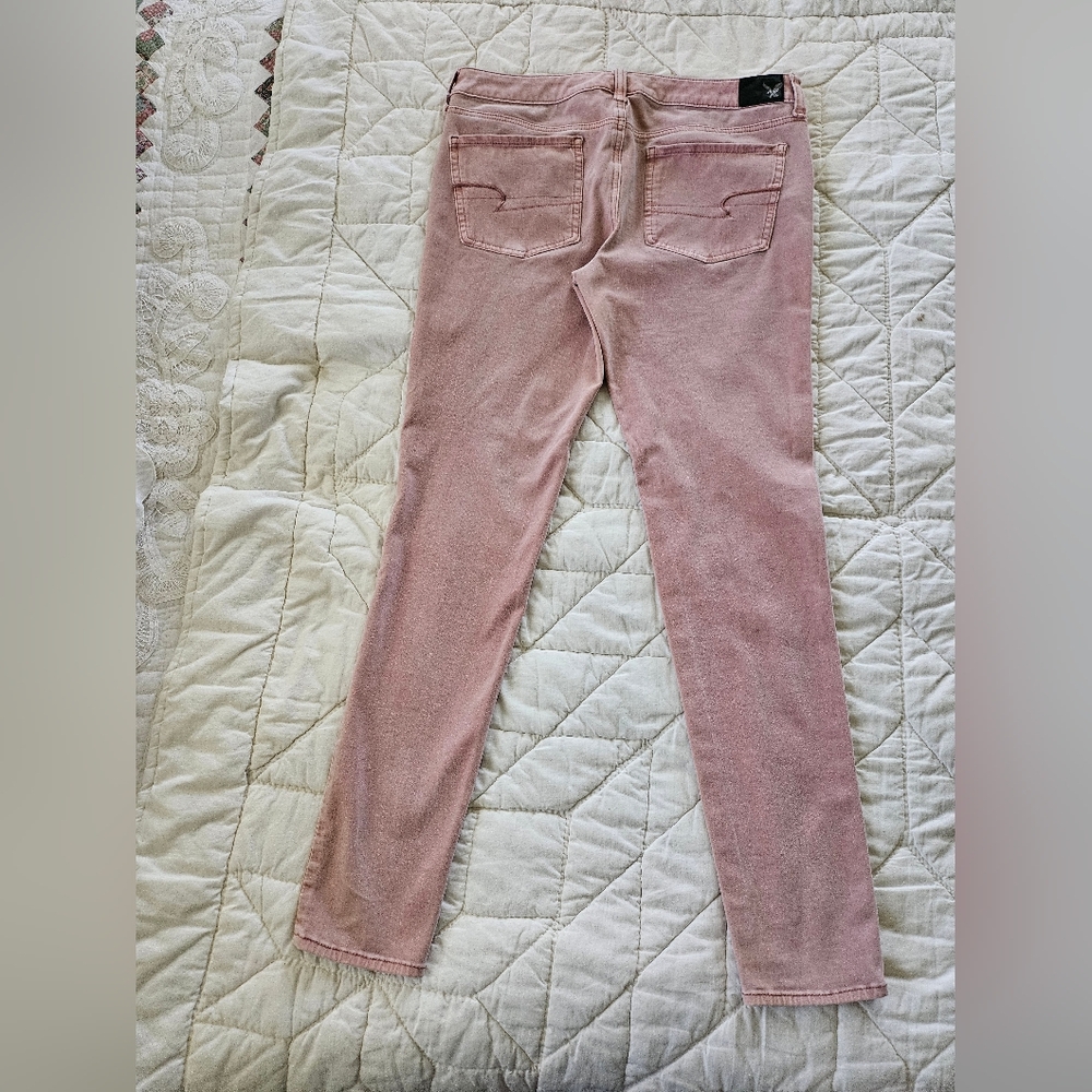 American Eagle -Dusty Rose Sateen - 360 Super Stretch Jeggings- Size 12 XLong - Picture 2 of 10